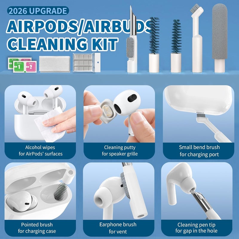 HISSIMO 2026 Upgrade Phone Cleaning Kit 47PCS, iPhone Cleaning Kit, Airbud AirPods Cleaning Kit, Keyboard Cleaning Kit, Charging Port Cleaner for Apple Lightning/Android USB-C (White) - Image 3